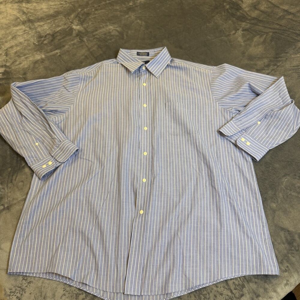 Stafford Men Striped Dress Shirt Sz 18 34/35 Wrinkle Resistant Oxford Shirt 2XL